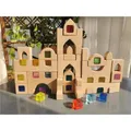 Ensemble de blocs de construction en bois pour enfants château à empiler jouets avec cubes