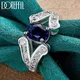 DOTEFFIL-Bague ronde bleue en argent regardé 925 pour homme et femme bijoux fantaisie breloque