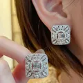 Boucles d'oreilles carrées vintage pour femmes diamant de laboratoire argent regardé 925 bijoux