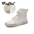 Fujin-Bottes de rinçage en cuir véritable pour femme chaussures chaudes fermeture éclair blanc