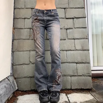 Dourbesty-Pantalon évasé taille basse pour femme Jeans Y2K Style coréen Broderie vintage Grunge