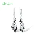 SANTUZZA-Boucles d'Oreilles en Argent Sterling 925 pour Femme Bijoux Fins Spinelle Noir et Blanc