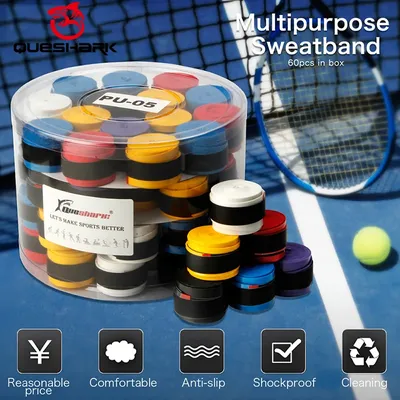 QUESHARK Pro – 60 pièces de bandes de survêtement pour raquette de Tennis bandes de Badminton