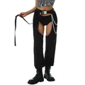 FJM-Pantalon long taille haute sans entrejambe pour femme pantalon décontracté Y2K ceinture JO&