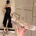 Sandales à biscuits pour femmes talon épais en cristal célèbre sur Internet mode talon moyen