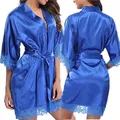 Robe de nuit en dentelle et soie pour femmes Lingerie Sexy Kimono ensemble pyjama