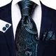 Hi-Tie – cravate en soie pour hommes ensemble de boutons de manchette à motif Floral bleu foncé