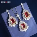 Collier et boucles d'oreilles en pierres précieuses de rubis pour femmes ensemble de bijoux fins de