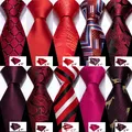 Cravate en soie pour hommes ensemble de boutons de manchette mouchoir rouge bordeaux couleur