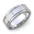 Bague en acier inoxydable pour femmes 8mm couleur argent motif de brique rainuré mat brossé