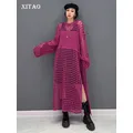 XITAO – robe en tricot de couleur unie pour femme pull ample et décontracté col rond assorti avec