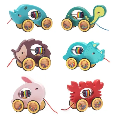 Jouets animaux de dessin animé pour bébés corde de traction véhicules de traînée hochets
