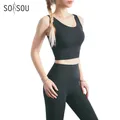 SOISOU – combinaison de sport 2 pour femmes vêtements de sport très élastique serré taille