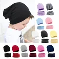 Ensemble de chapeaux écharpes et bonnets en coton pour bébé chauds de couleur unie pour garçons