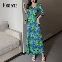 FANIECES-Robe longue imprimée ronde pour femme robe de soirée vintage robe maxi tenue de soirée