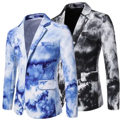 Blazer décontracté imprimé et teint à fleurs pour hommes veste trempée bleu noir mode Rh fête