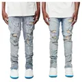 2022 New Fashion Ripped Jeans for Men ChimSlim Paint Craft Denim Pays l Pants Street Hipster fjmale