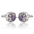 Boutons de manchette ronds classiques français chemise de luxe cristal violet Zircon à la mode