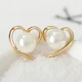 Boucles d'Oreilles en Forme de Cœur Imitation Perle pour Femme Élégantes Classiques Mignonnes à