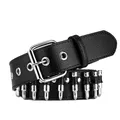 Ceinture de taille en cuir clouté pour hommes et femmes Punk Bullets Rivet Hip Hop Jeans Noir