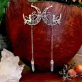 Moon Fairy Earrings Crescent Jewelry Leprechaun Earrings Long Chain Crystal Earrings Natural