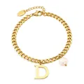 WILD & FREE Bracelet à chaîne en acier inoxydable pour femmes pendentif de perle avec la lettre D