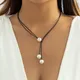 IngeSight.Z-Collier gothique en cuir noir pour femme pendentif en perles réglable pour la