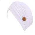 Bonnet Hijab de couleur unie pour femmes chapeau avec bouton en bois porte-masque torsadé noué