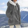 Manteau à Capuche en Peluche pour Femme Veste d'Hiver Rose avec Fermeture Éclair Nouvelle