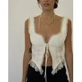 Y2K Fairy Grunge Kawaii Top Retro Floral Lace Trim Tie Up Camisole Sexy Crop Top Chic Women 90s