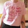 Dreamchase-JF-T-shirt à manches courtes pour femme en coton avec image de lapin imprimé