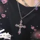 Collier croix gothique pour femme collier pendentif coeur grunge accessoires bijoux rose violet