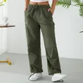 Pantalon Cargo pour femmes couleur unie coupe ample cordon de serrage poches multiples tenues