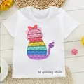T-shirt imprimé chat Kawaii arc-en-ciel pour filles T-shirt Pop It vêtements mignons pour enfants