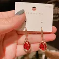 Pendentif en strass rouge pour femmes boucles d'oreilles goutte d'eau fée coréenne filles