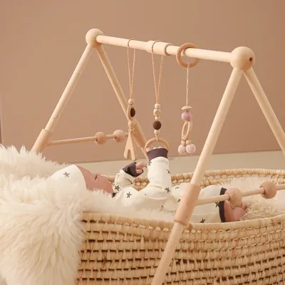 1 ensemble de hochet en bois pour bébé jouet de gymnastique support de suspension Mobile jouets