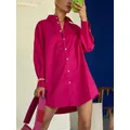 Clacive – chemise à manches longues pour femmes Simple décontractée ample rose élégante