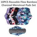 Serviettes hygiéniques en charbon de bambou 10 pièces tampons de flux régulier en tissu menstruel