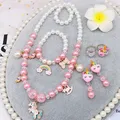 Ensemble d'accessoires de bijoux rose pour enfants collier coeur arc-en-ciel bague boucles