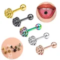 Anneaux de langue fleur rose pour adolescentes piercing Steampunk document en or noir acier