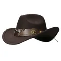 Chapeau de cowboy occidental à large bord en laine avec bande en cuir tête de bœuf taureau