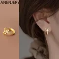 ANENJERY-Boucles d'oreilles créoles papillon en argent pour femme bijoux de fête nœud creux doux