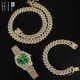 Hip Hop – KIT montre lourde + collier cubain + Bracelet en cristal scintillant AAA + chaînes à