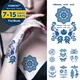 Autocollant de tatouage temporaire imperméable motif henné indien bleu papillon Lotus Art