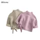 Blotona – pull à col roulé pour filles pull à manches longues mignon couleur unie tricoté par