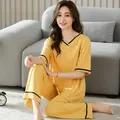 Ensemble de pyjama d'été élégant en coton pour femme vêtements de nuit à pois pantalon longueur