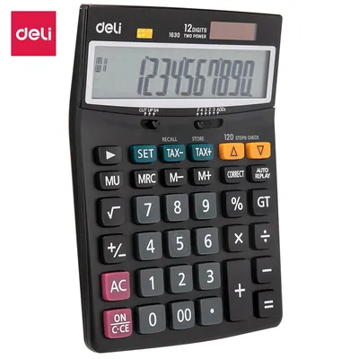Deli – calculatrice de taxes à 12 chiffres E1630 120 étapes batterie et solaire double