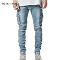Jeans décontractés pour hommes pantalons cargo multi-poches joggeurs en denim FjMale jeans noirs