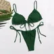 Maillot de bain deux pièces sexy à lacets pour femme bikini brésilien vert taille basse noir