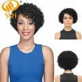 Wear Go Glueles-Perruques Bouclées pour Femme Cheveux Humains Courts Coupe Pixie Noir Naturel